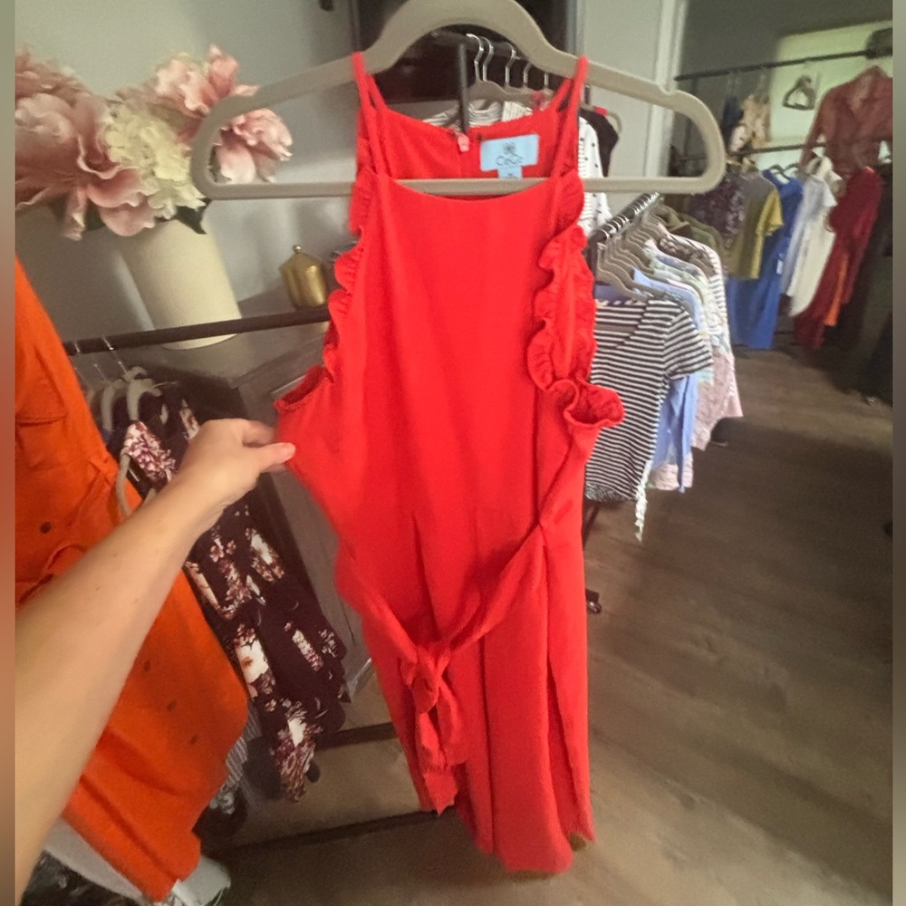 CeCe Red Ruffle Jumpsuit